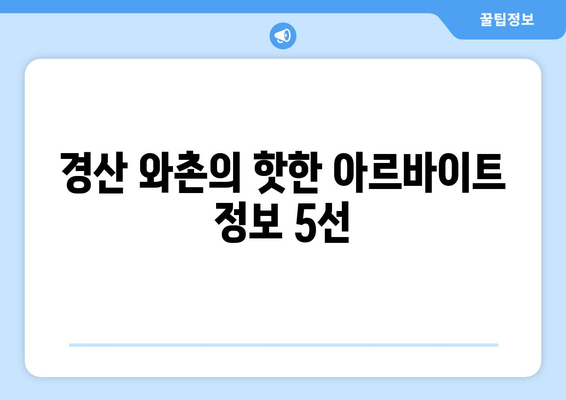 경산 와촌의 아르바이트 정보