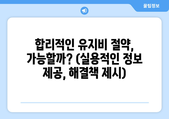 합리적인 유지비 절약, 가능할까? (실용적인 정보 제공, 해결책 제시)