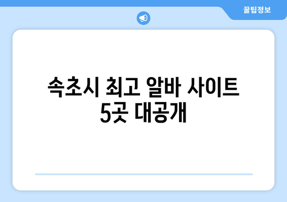 속초시 최고 알바 사이트 5곳 대공개