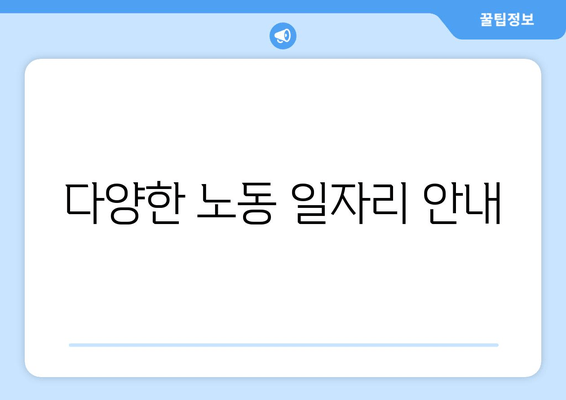 다양한 노동 일자리 안내