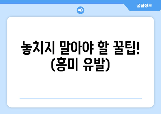 놓치지 말아야 할 꿀팁! (흥미 유발)