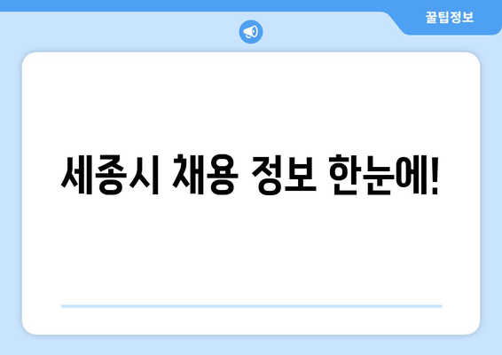세종시 채용 정보 한눈에!