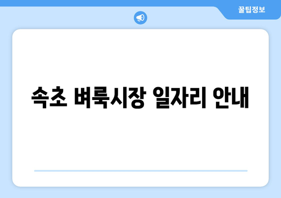 속초 벼룩시장 일자리 안내