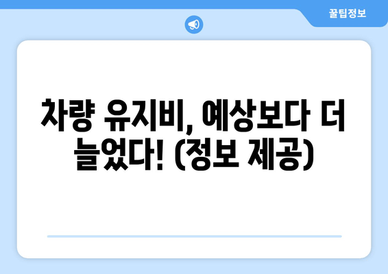 차량 유지비, 예상보다 더 늘었다! (정보 제공)