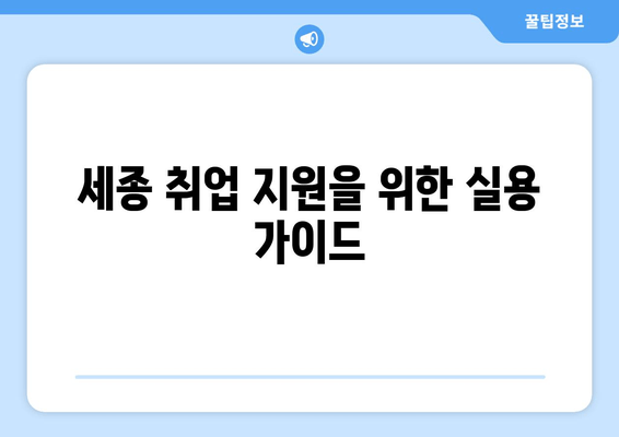 세종 취업 지원을 위한 실용 가이드