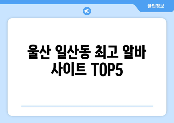 울산 일산동 최고 알바 사이트 TOP5