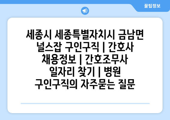 세종시 세종특별자치시 금남면 널스잡 구인구직 | 간호사 채용정보 | 간호조무사 일자리 찾기 | 병원 구인구직