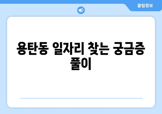 용탄동 일자리 찾는 궁금증 풀이