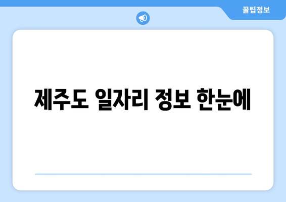 제주도 일자리 정보 한눈에