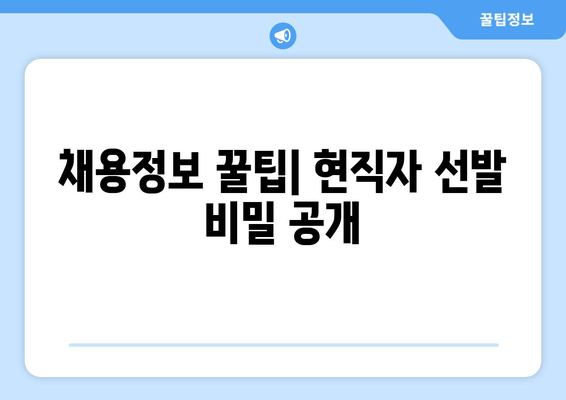채용정보 꿀팁| 현직자 선발 비밀 공개