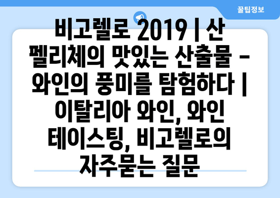 비고렐로 2019 | 산 펠리체의 맛있는 산출물 - 와인의 풍미를 탐험하다 | 이탈리아 와인, 와인 테이스팅, 비고렐로