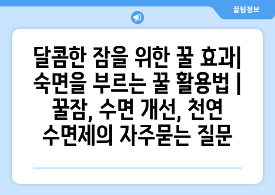 달콤한 잠을 위한 꿀 효과| 숙면을 부르는 꿀 활용법 | 꿀잠, 수면 개선, 천연 수면제