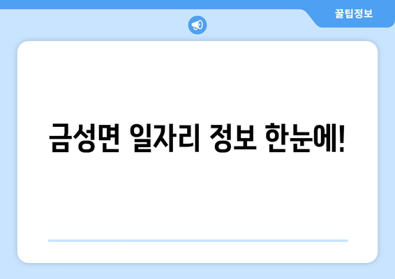 금성면 일자리 정보 한눈에!