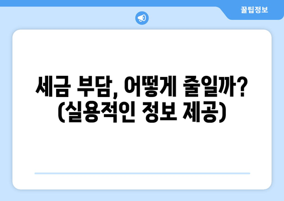 세금 부담, 어떻게 줄일까? (실용적인 정보 제공)
