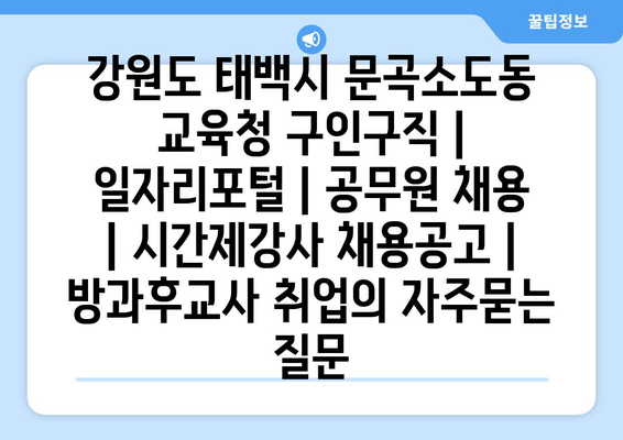 강원도 태백시 문곡소도동 교육청 구인구직 | 일자리포털 | 공무원 채용 | 시간제강사 채용공고 | 방과후교사 취업