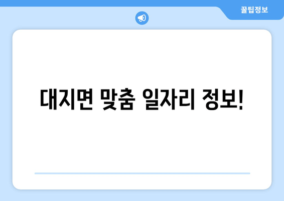 대지면 맞춤 일자리 정보!