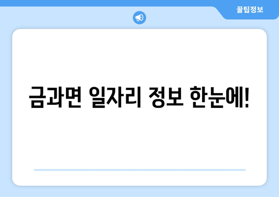 금과면 일자리 정보 한눈에!