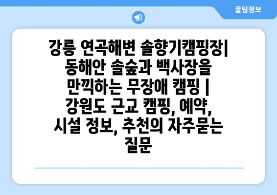 강릉 연곡해변 솔향기캠핑장| 동해안 솔숲과 백사장을 만끽하는 무장애 캠핑 | 강원도 근교 캠핑, 예약, 시설 정보, 추천