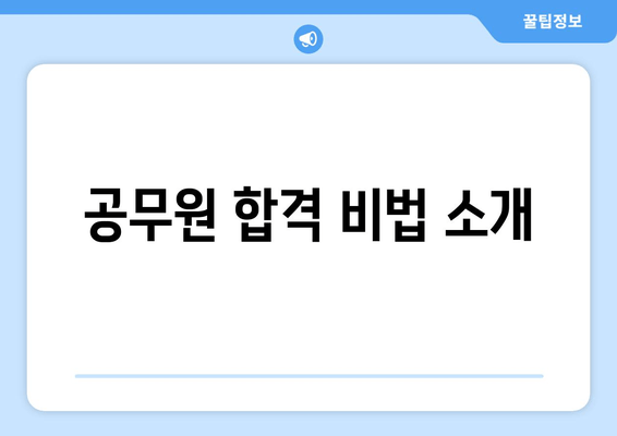 공무원 합격 비법 소개