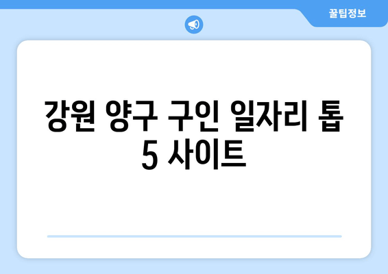 강원 양구 구인 일자리 톱 5 사이트