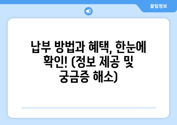 납부 방법과 혜택, 한눈에 확인! (정보 제공 및 궁금증 해소)