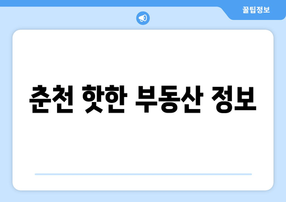 춘천 핫한 부동산 정보