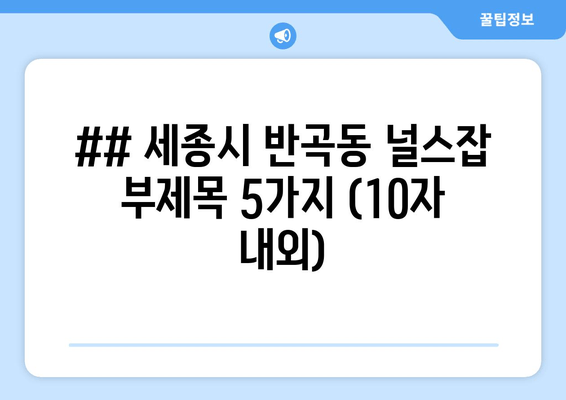 ## 세종시 반곡동 널스잡 부제목 5가지 (10자 내외)