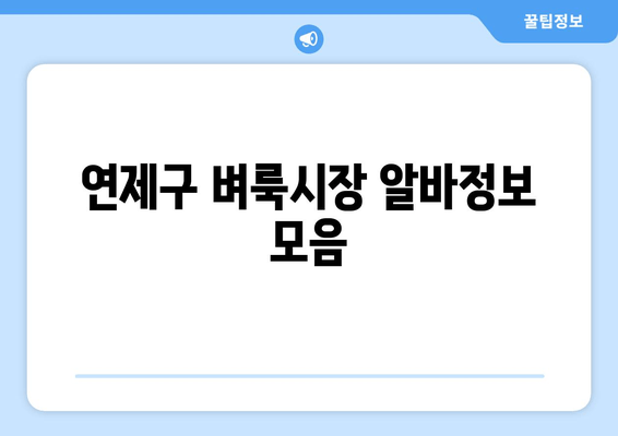 연제구 벼룩시장 알바정보 모음