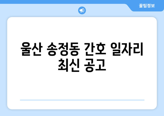 울산 송정동 간호 일자리 최신 공고