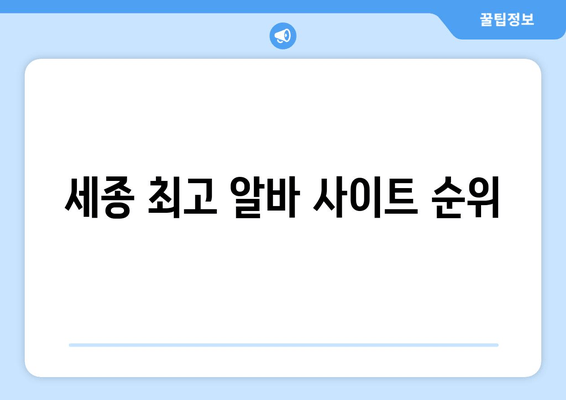 세종 최고 알바 사이트 순위