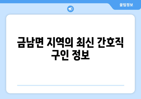 금남면 지역의 최신 간호직 구인 정보