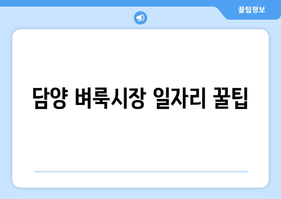 담양 벼룩시장 일자리 꿀팁