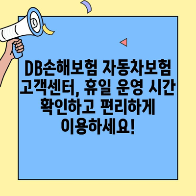 DB손해보험 자동차보험 고객센터 휴일 이용 안내| 전화번호와 운영 시간 확인 | DB손해보험, 자동차보험, 고객센터, 휴일, 운영시간, 전화번호