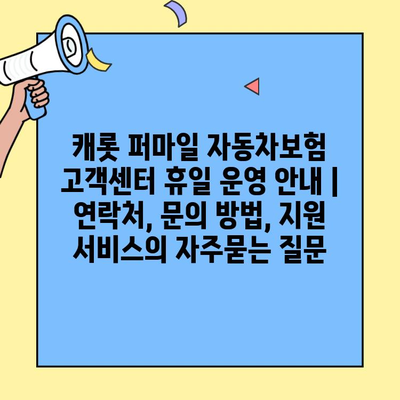 캐롯 퍼마일 자동차보험 고객센터 휴일 운영 안내 | 연락처, 문의 방법, 지원 서비스