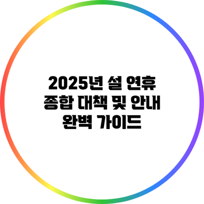 2025년 설 연휴 종합 대책 및 안내 완벽 가이드