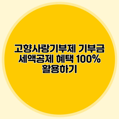 고향사랑기부제 기부금 세액공제 혜택 100% 활용하기