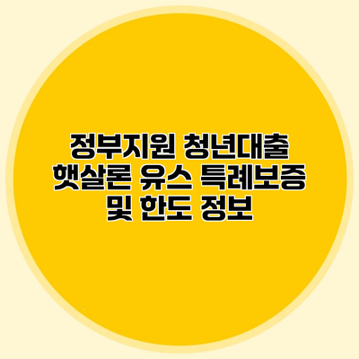 정부지원 청년대출 햇살론 유스 특례보증 및 한도 정보