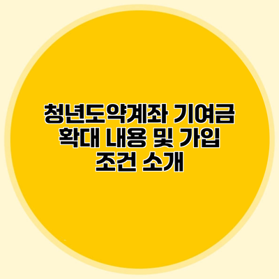 청년도약계좌 기여금 확대 내용 및 가입 조건 소개