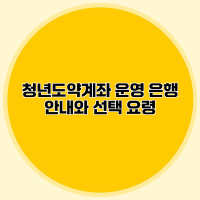 청년도약계좌 운영 은행 안내와 선택 요령